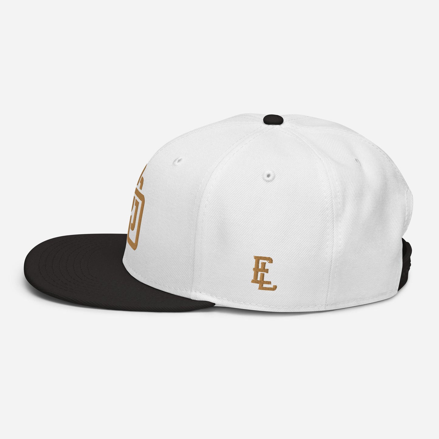 "DGO" Snapback | Otto Cap 125-978 | E Luna Brand ESSENTIAL Duocrest 2 Old Gold Thread Logos: Front & Left