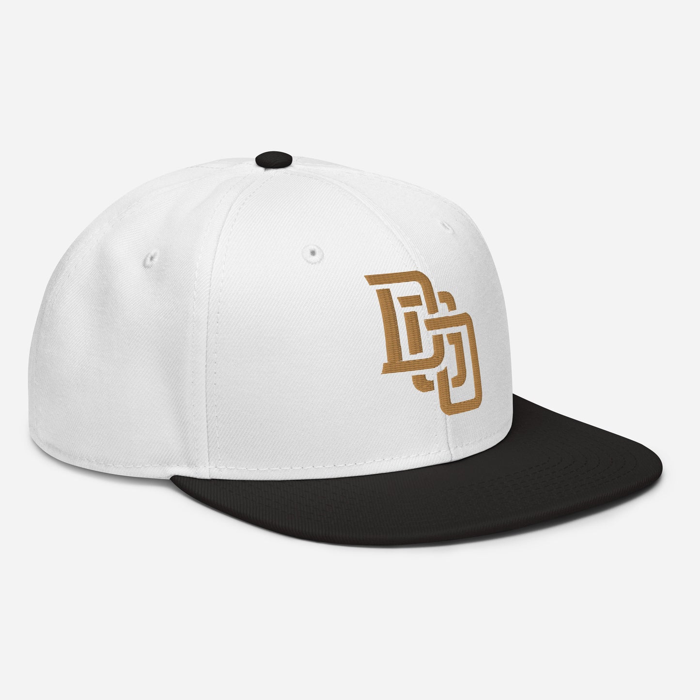 "DGO" Snapback | Otto Cap 125-978 | E Luna Brand ESSENTIAL Duocrest 2 Old Gold Thread Logos: Front & Left