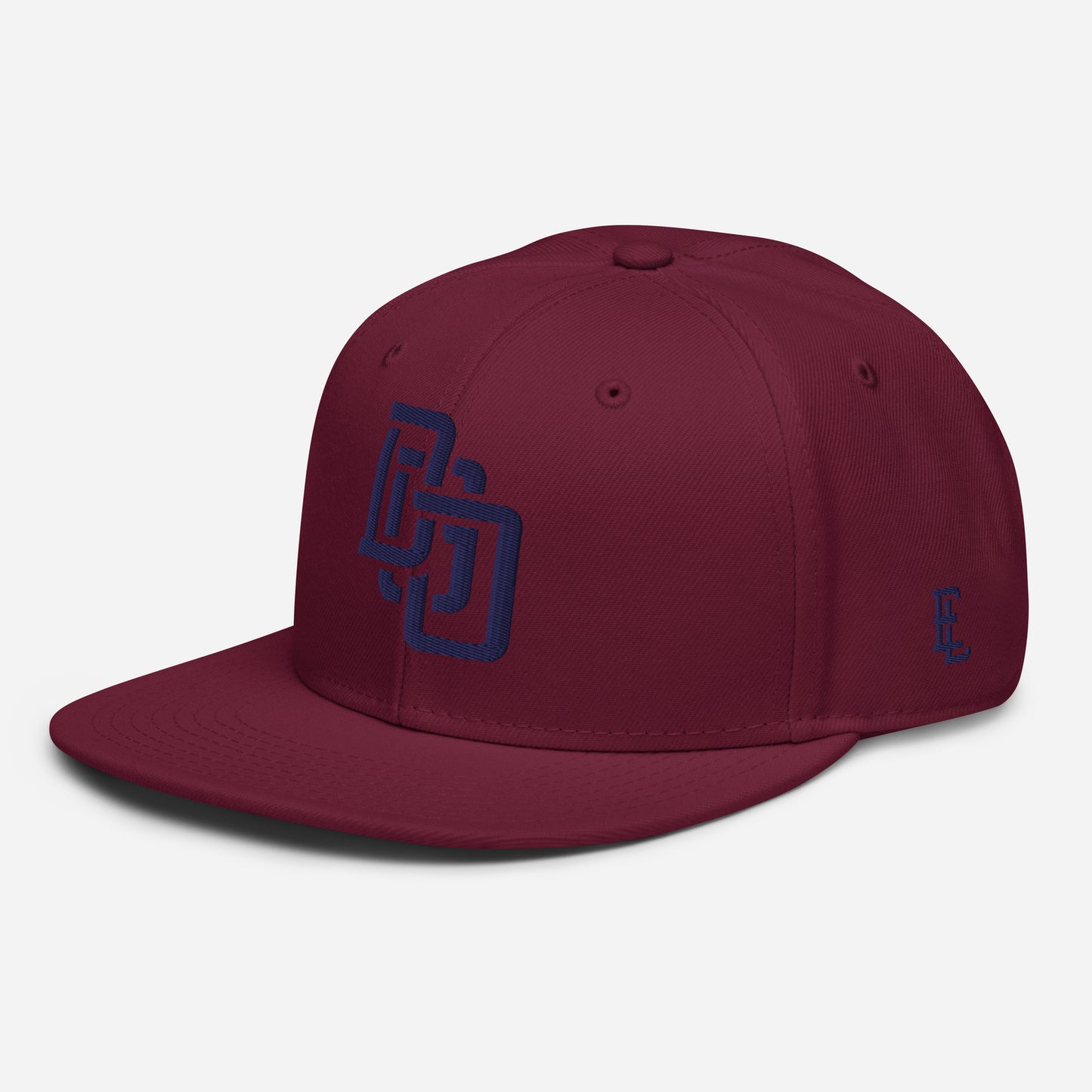 "DGO" Snapback | Otto Cap 125-978 | E Luna Brand ESSENTIAL Duocrest 2 Navy Thread Logos: Front & Left