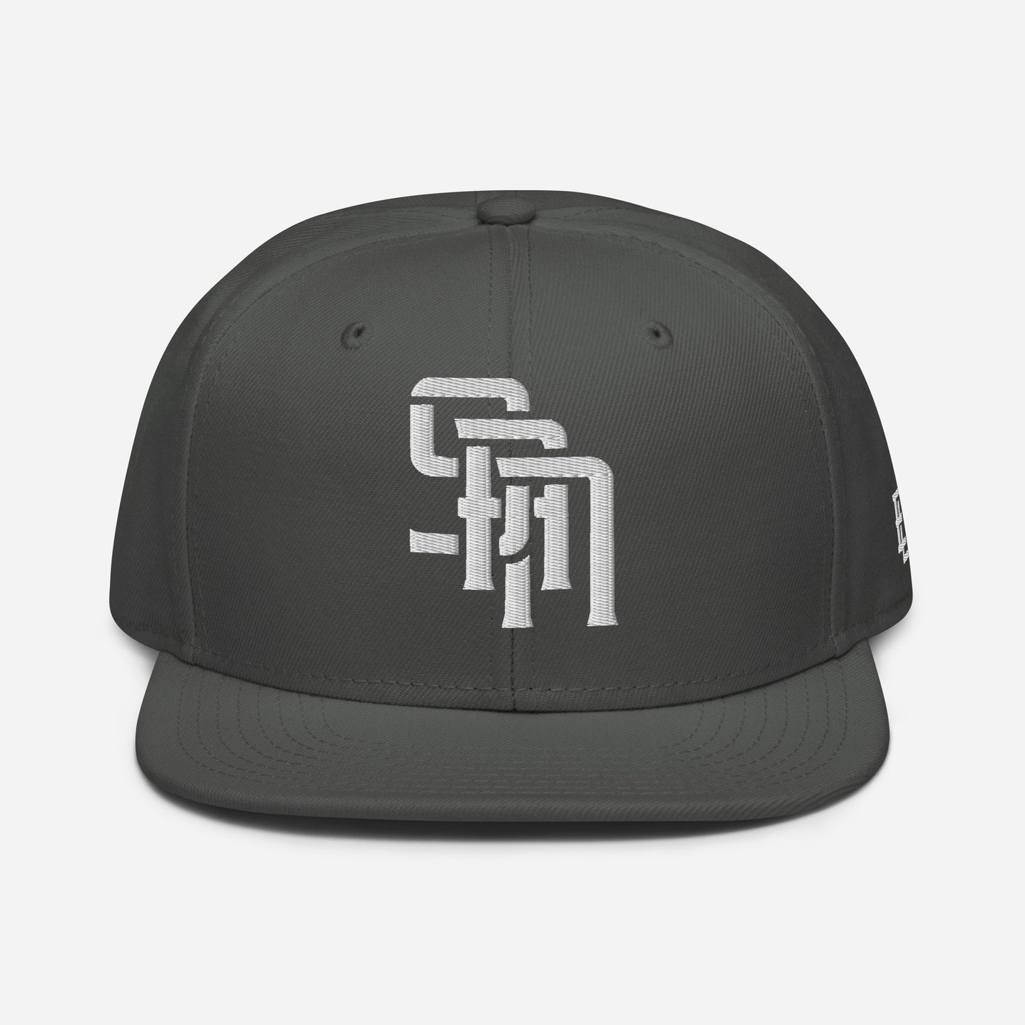 "SAN" Snapback | Otto Cap 125-978 | E Luna Brand ESSENTIAL Duocrest 2 White Thread Logos: Front & Left