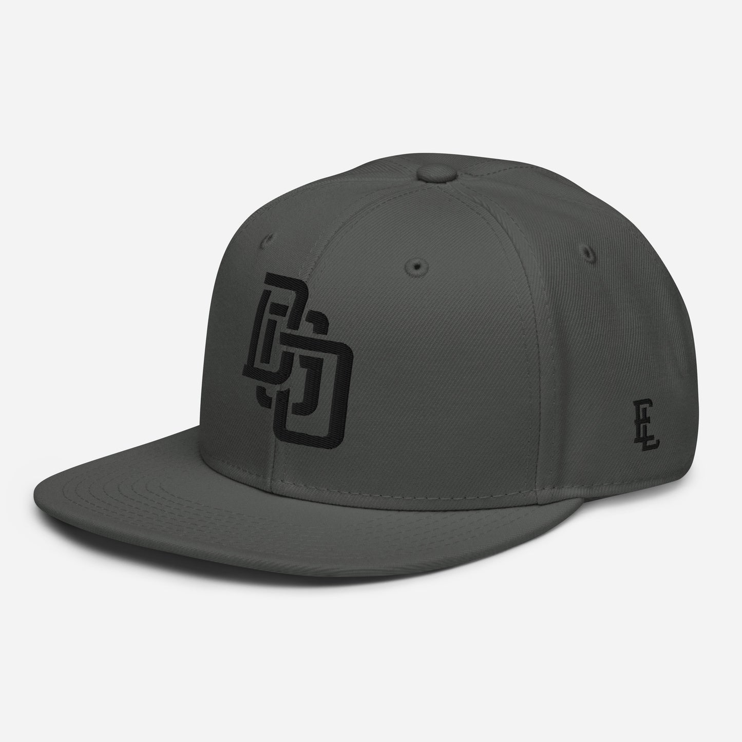 "DGO" Snapback | Otto Cap 125-978 | E Luna Brand ESSENTIAL Duocrest 2 Black Thread Logos: Front & Left