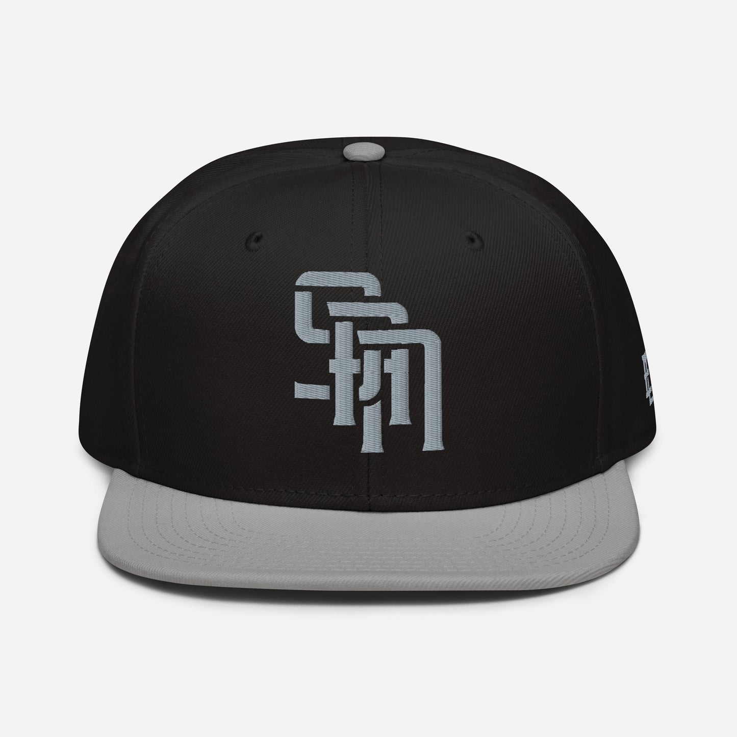 "SAN" Snapback | Otto Cap 125-978 | E Luna Brand ESSENTIAL Duocrest 2 Grey Thread Logos: Front & Left