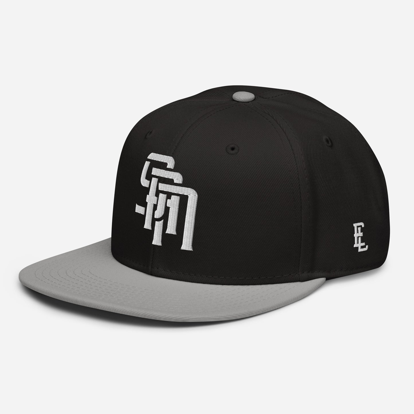 "SAN" Snapback | Otto Cap 125-978 | E Luna Brand ESSENTIAL Duocrest 2 White Thread Logos: Front & Left