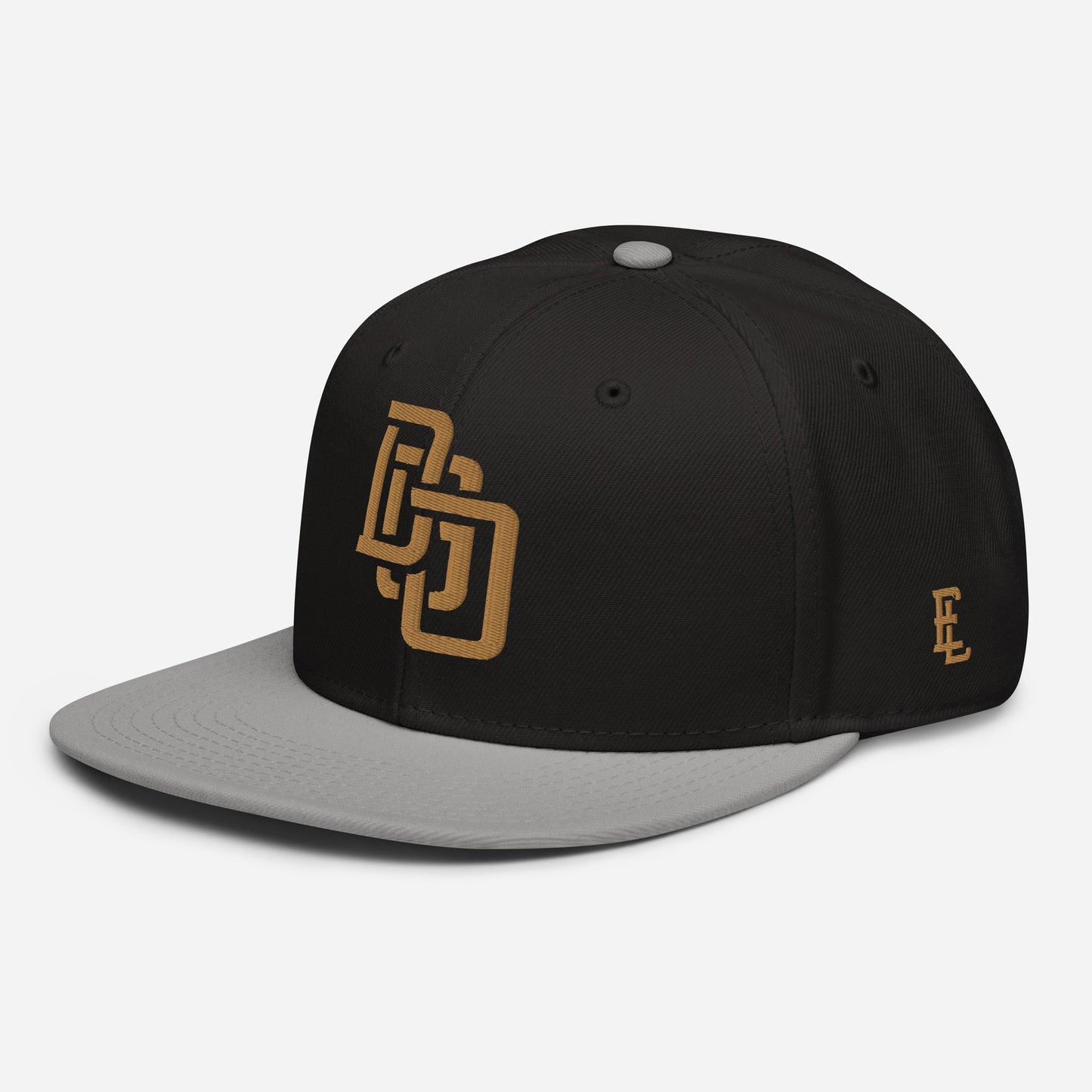 "DGO" Snapback | Otto Cap 125-978 | E Luna Brand ESSENTIAL Duocrest 2 Old Gold Thread Logos: Front & Left