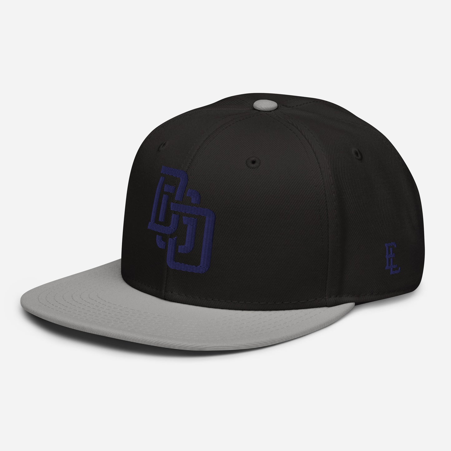 "DGO" Snapback | Otto Cap 125-978 | E Luna Brand ESSENTIAL Duocrest 2 Navy Thread Logos: Front & Left