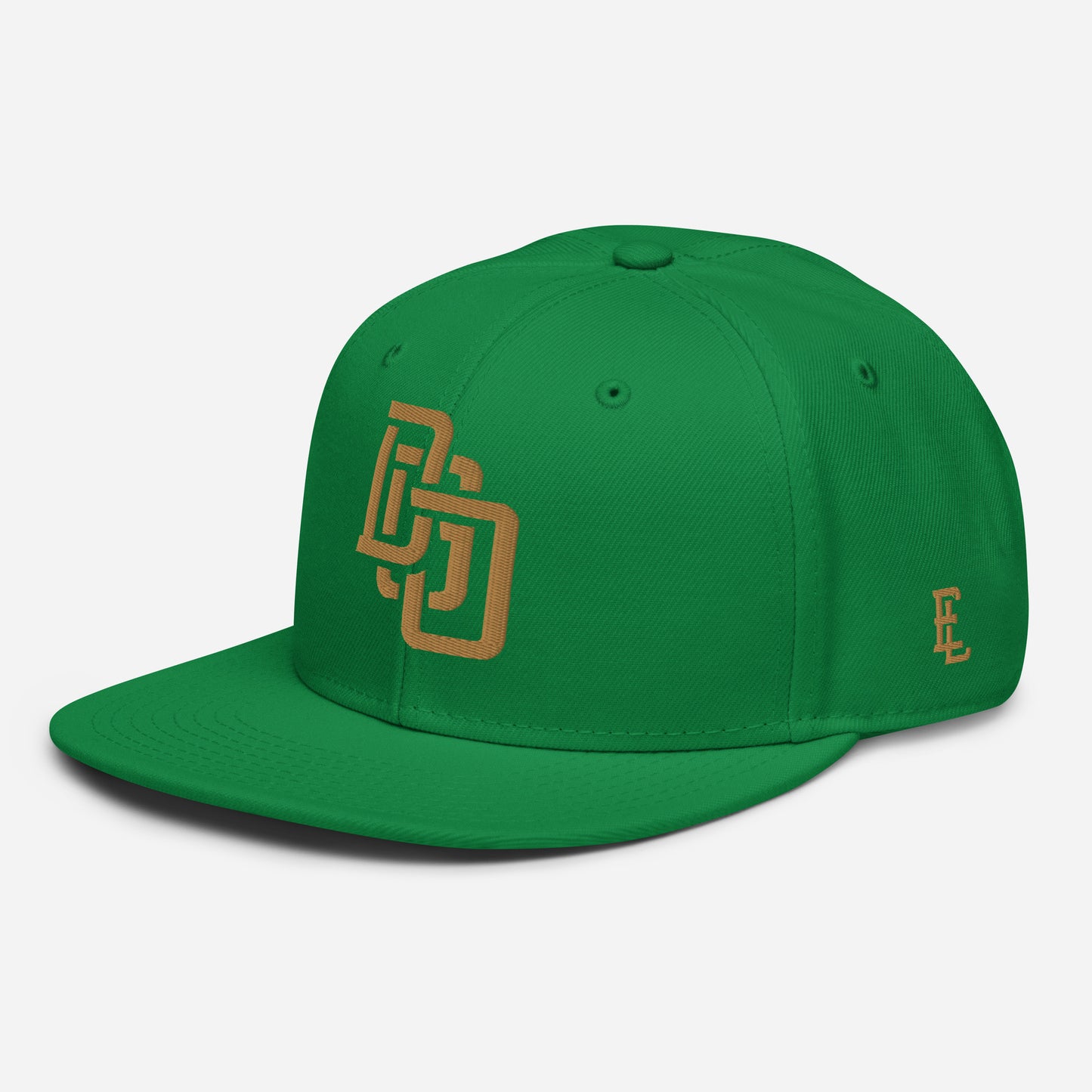 "DGO" Snapback | Otto Cap 125-978 | E Luna Brand ESSENTIAL Duocrest 2 Old Gold Thread Logos: Front & Left