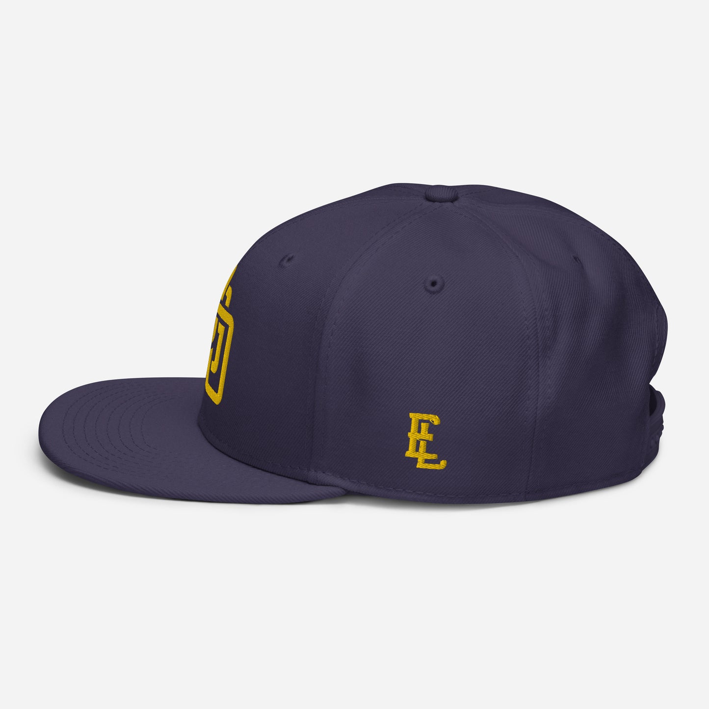 "DGO" Snapback | Otto Cap 125-978 | E Luna Brand ESSENTIAL Duocrest 2 Gold Thread Logos: Front & Left