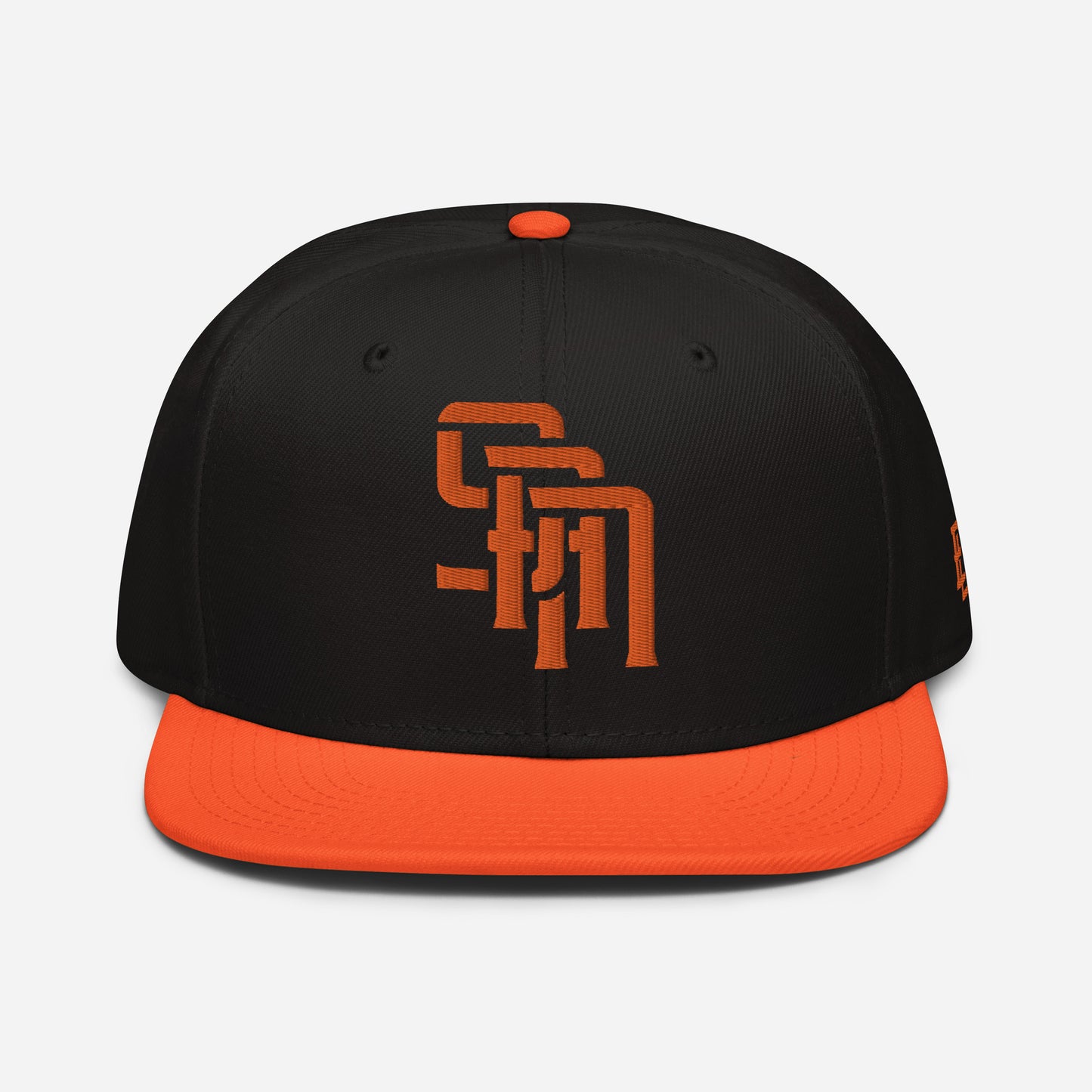 "SAN" Snapback | Otto Cap 125-978 | E Luna Brand ESSENTIAL Duocrest 2 Orange Thread Logos: Front & Left