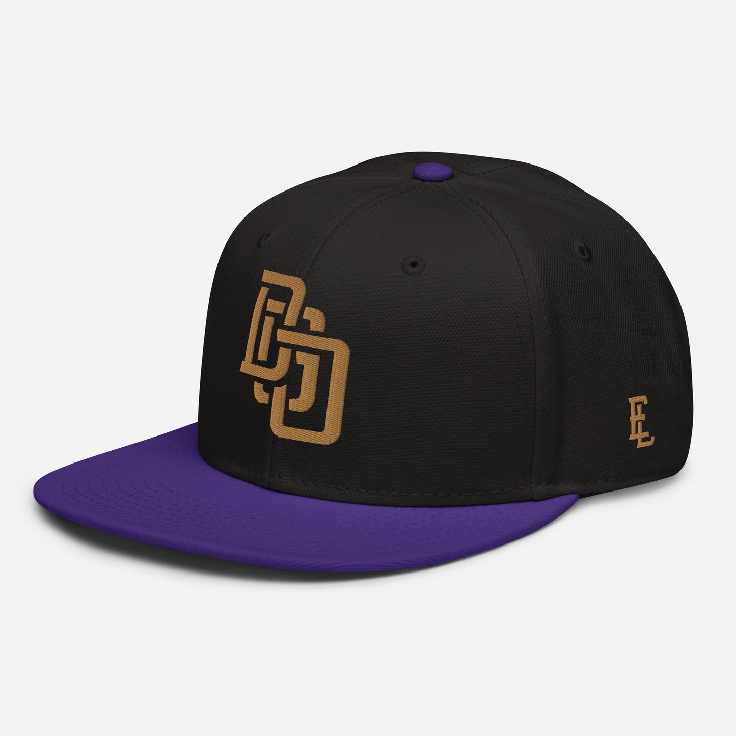 "DGO" Snapback | Otto Cap 125-978 | E Luna Brand ESSENTIAL Duocrest 2 Old Gold Thread Logos: Front & Left