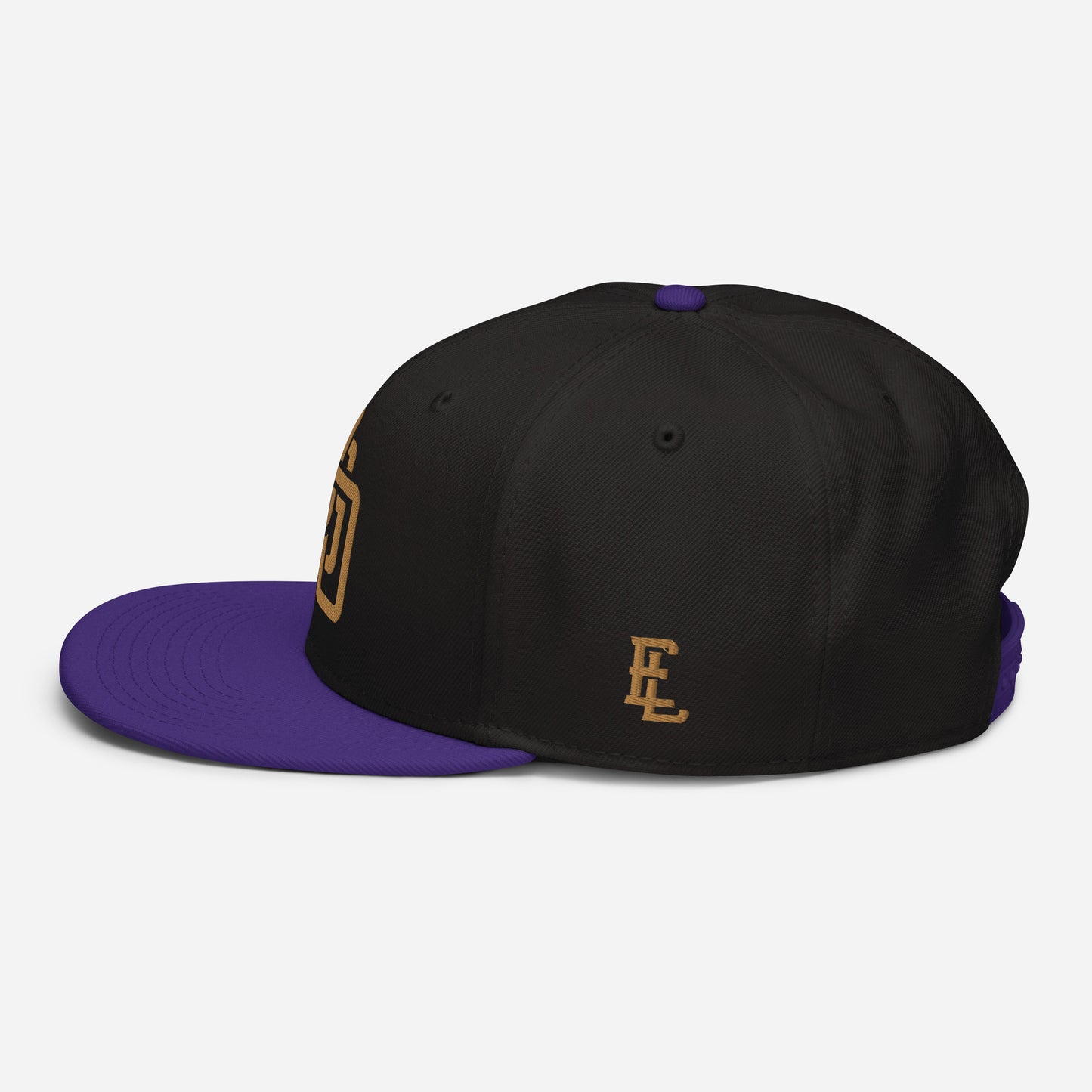 "DGO" Snapback | Otto Cap 125-978 | E Luna Brand ESSENTIAL Duocrest 2 Old Gold Thread Logos: Front & Left