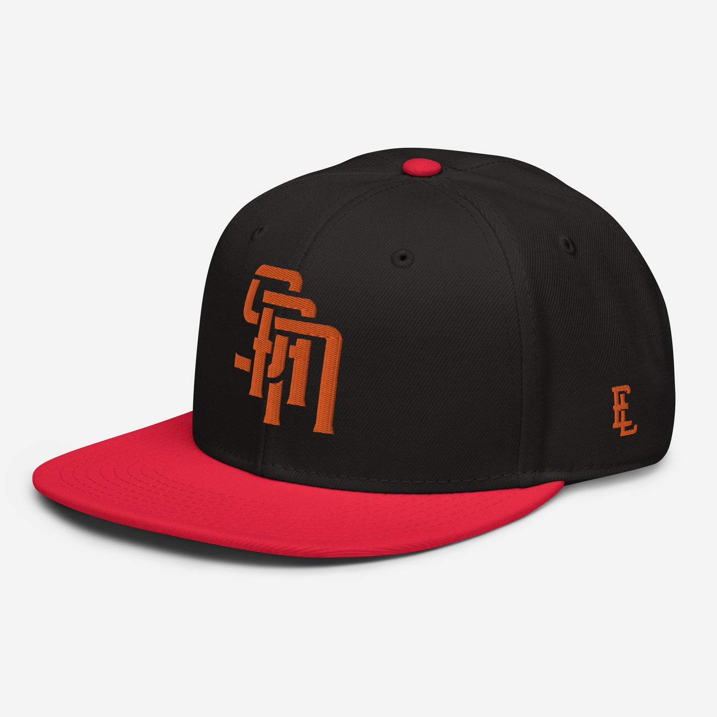 "SAN" Snapback | Otto Cap 125-978 | E Luna Brand ESSENTIAL Duocrest 2 Orange Thread Logos: Front & Left