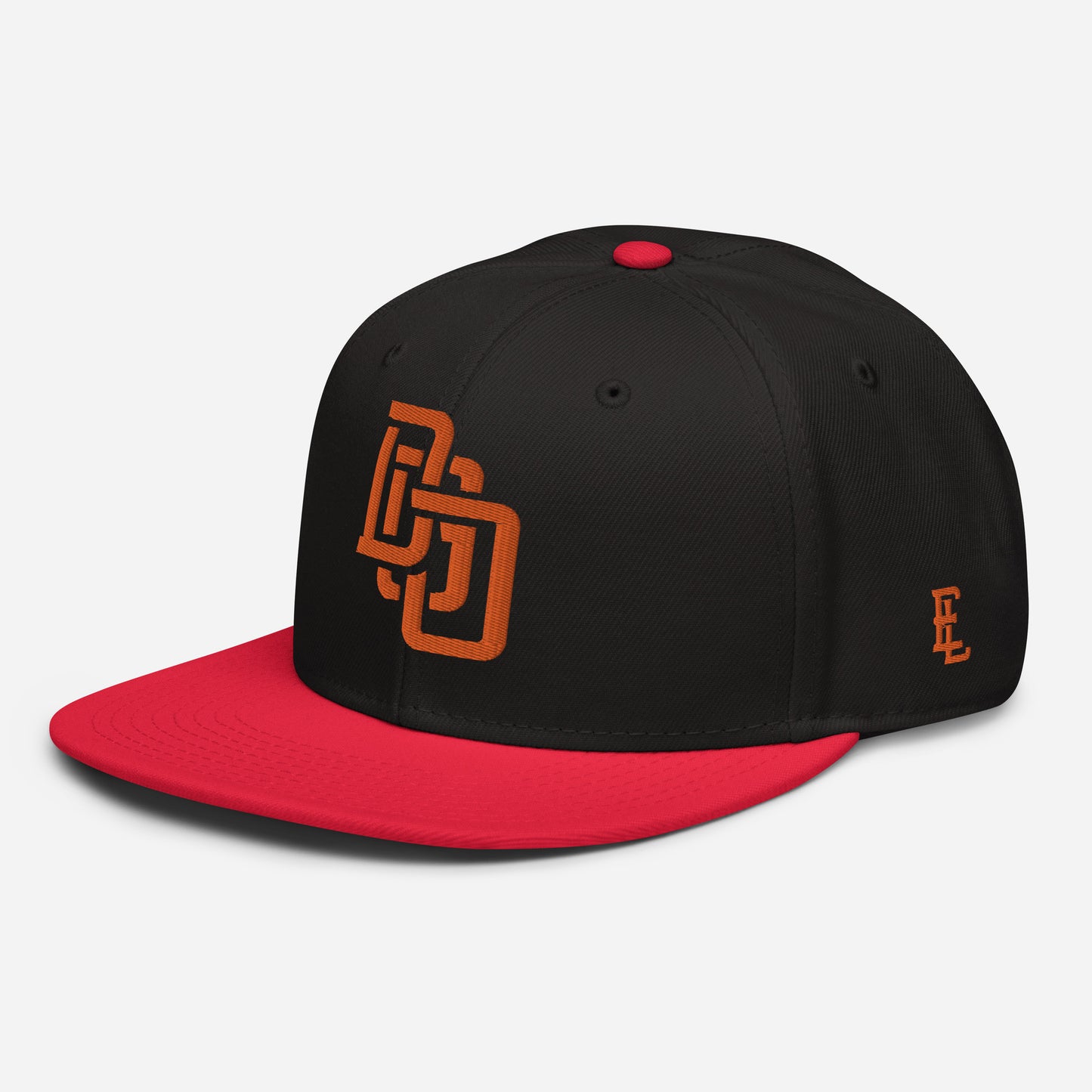 "DGO" Snapback | Otto Cap 125-978 | E Luna Brand ESSENTIAL Duocrest 2 Orange Thread Logos: Front & Left