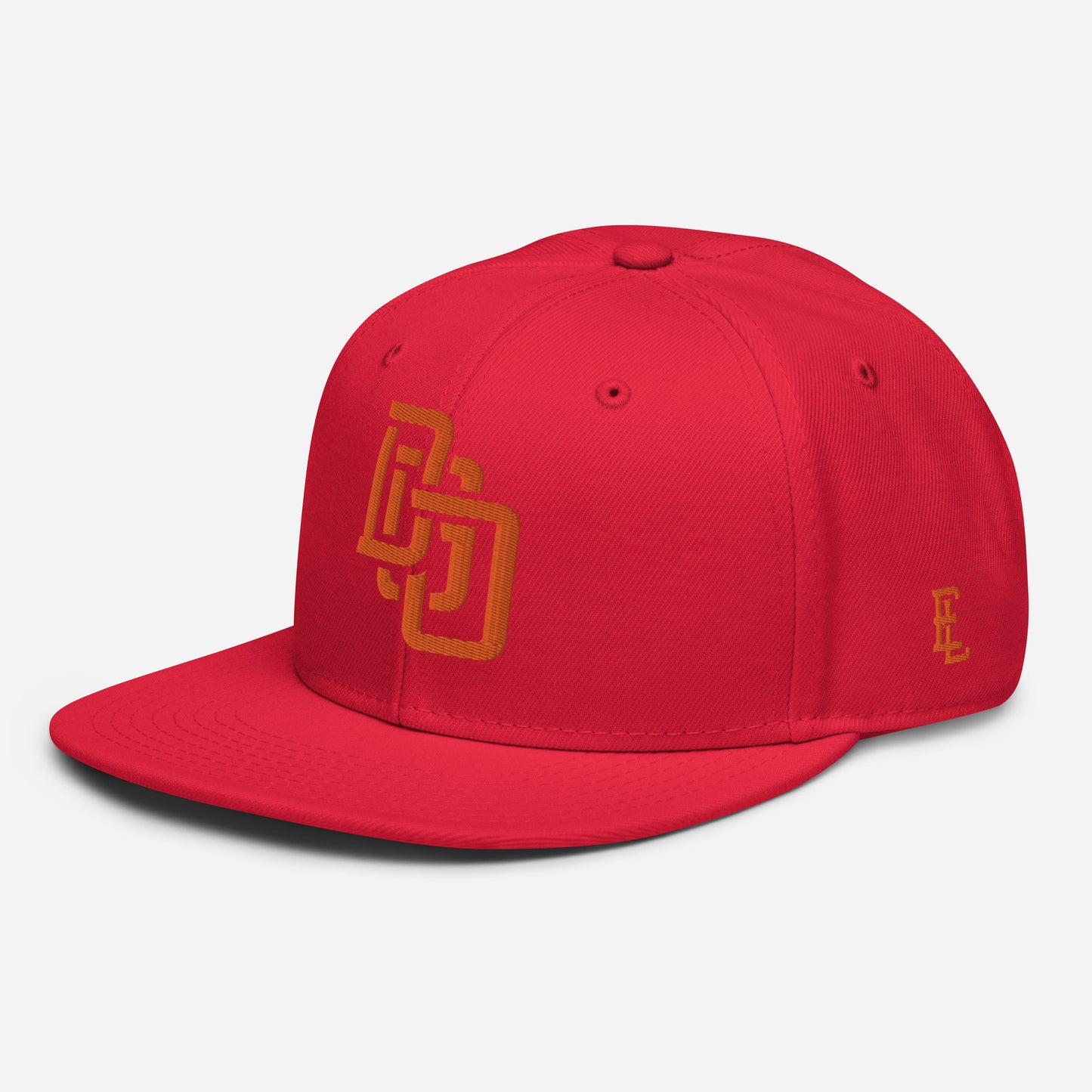 "DGO" Snapback | Otto Cap 125-978 | E Luna Brand ESSENTIAL Duocrest 2 Orange Thread Logos: Front & Left
