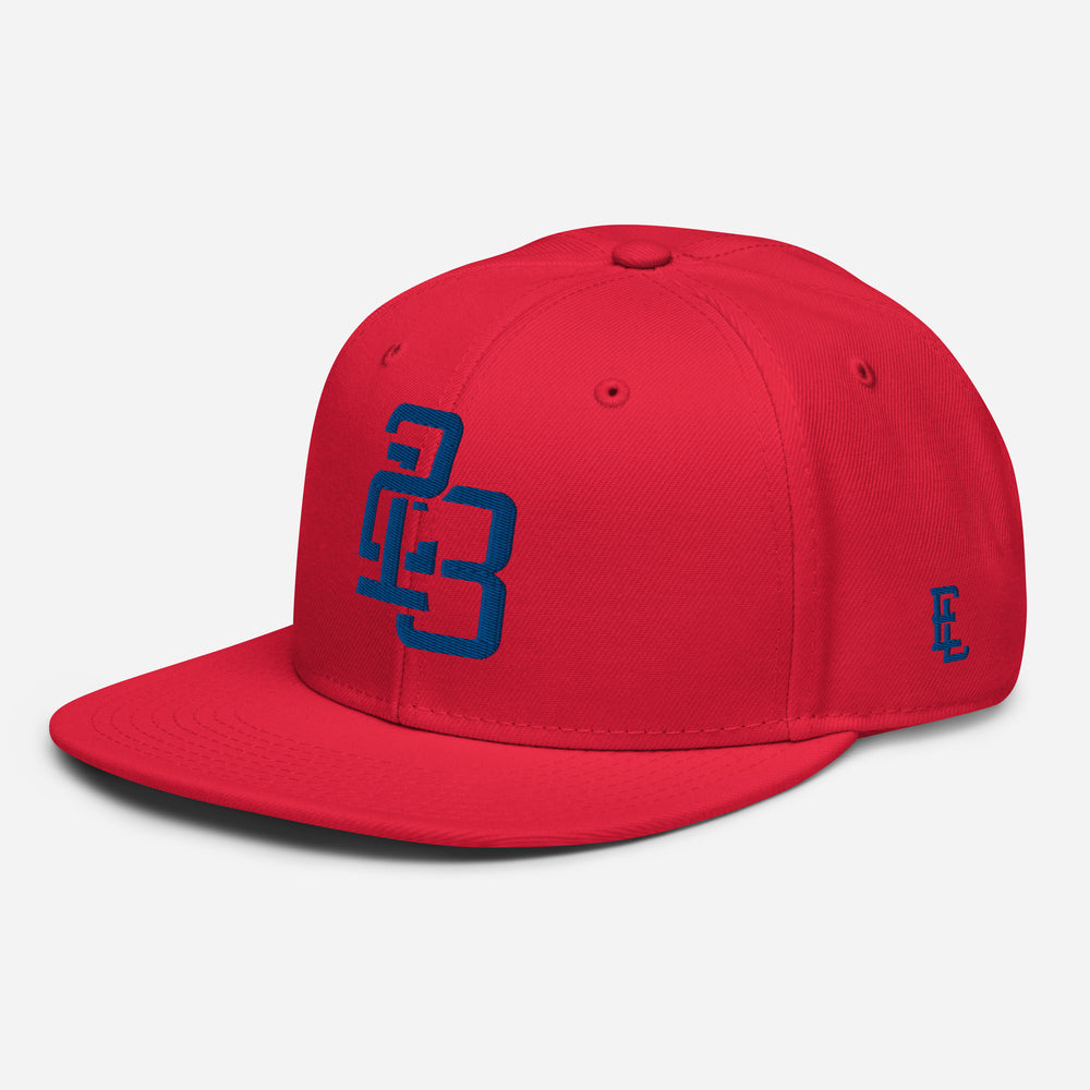 Boné Snapback "213" | Otto Cap 125-978 | E Luna SELECT Tricrest 3 Royal Thread com Logos Frontal, Lateral Esquerdo e Traseiro