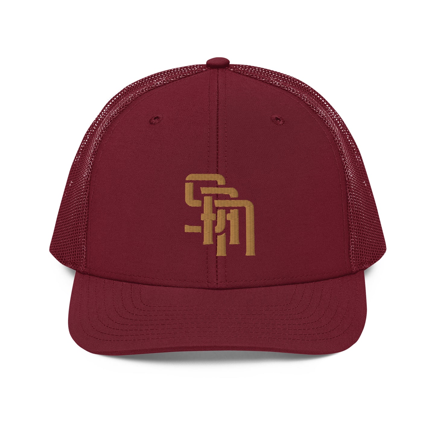 "SAN" Snapback Trucker Cap | Richardson 112 | E Luna Brand CLASSIC Solocrest 1 Old Gold Thread Front Logo