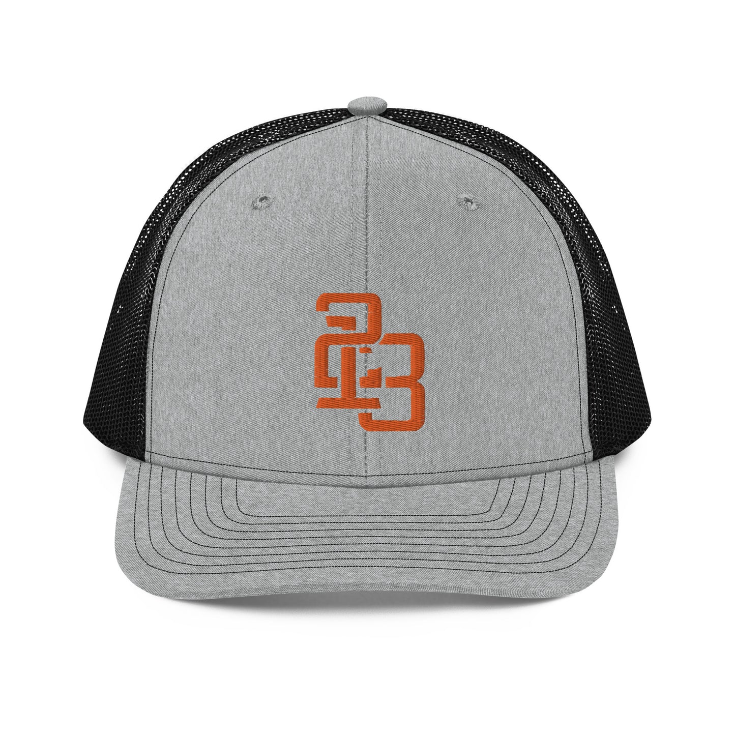 "213" Snapback Trucker Cap | Richardson 112 | E Luna CLASSIC Solocrest 1 Orange Thread Front Logo
