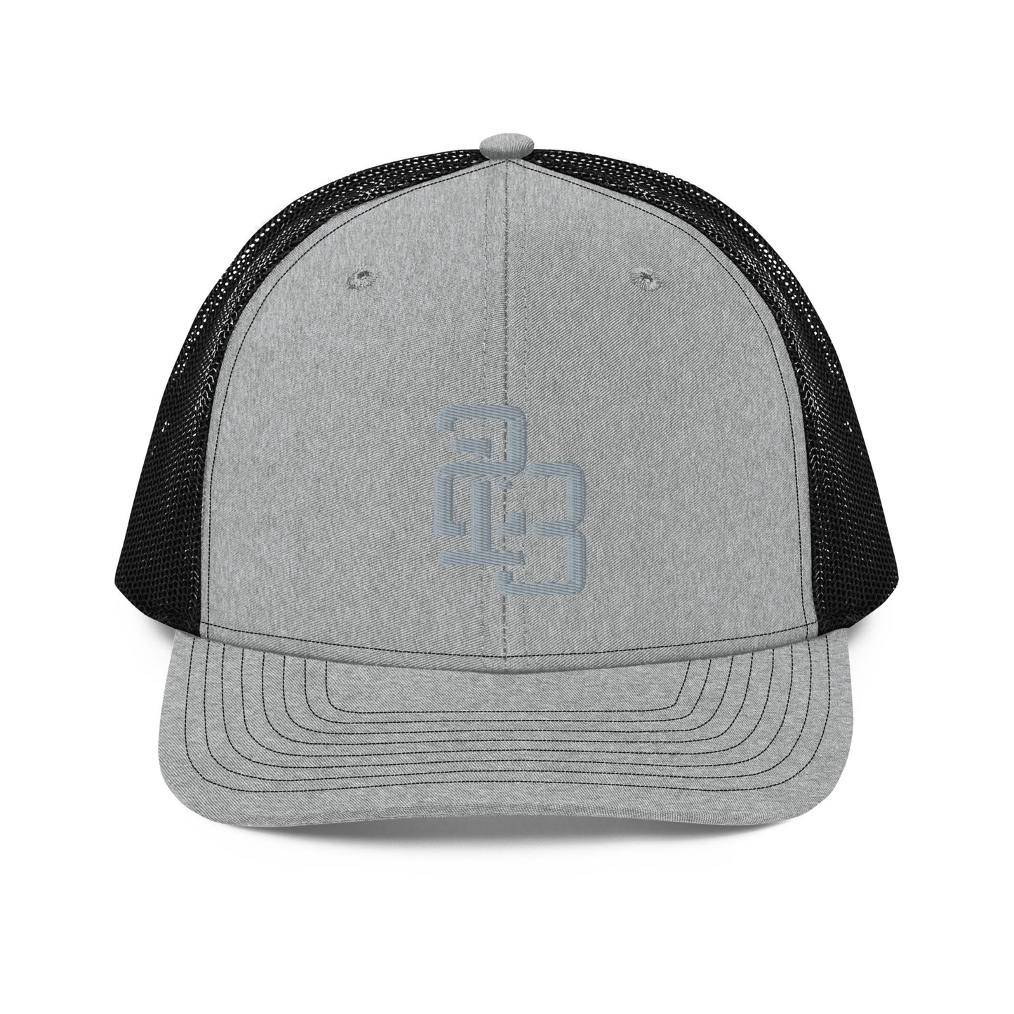 "213" Snapback Trucker Cap | Richardson 112 | E Luna CLASSIC Solocrest 1 Grey Thread Front Logo