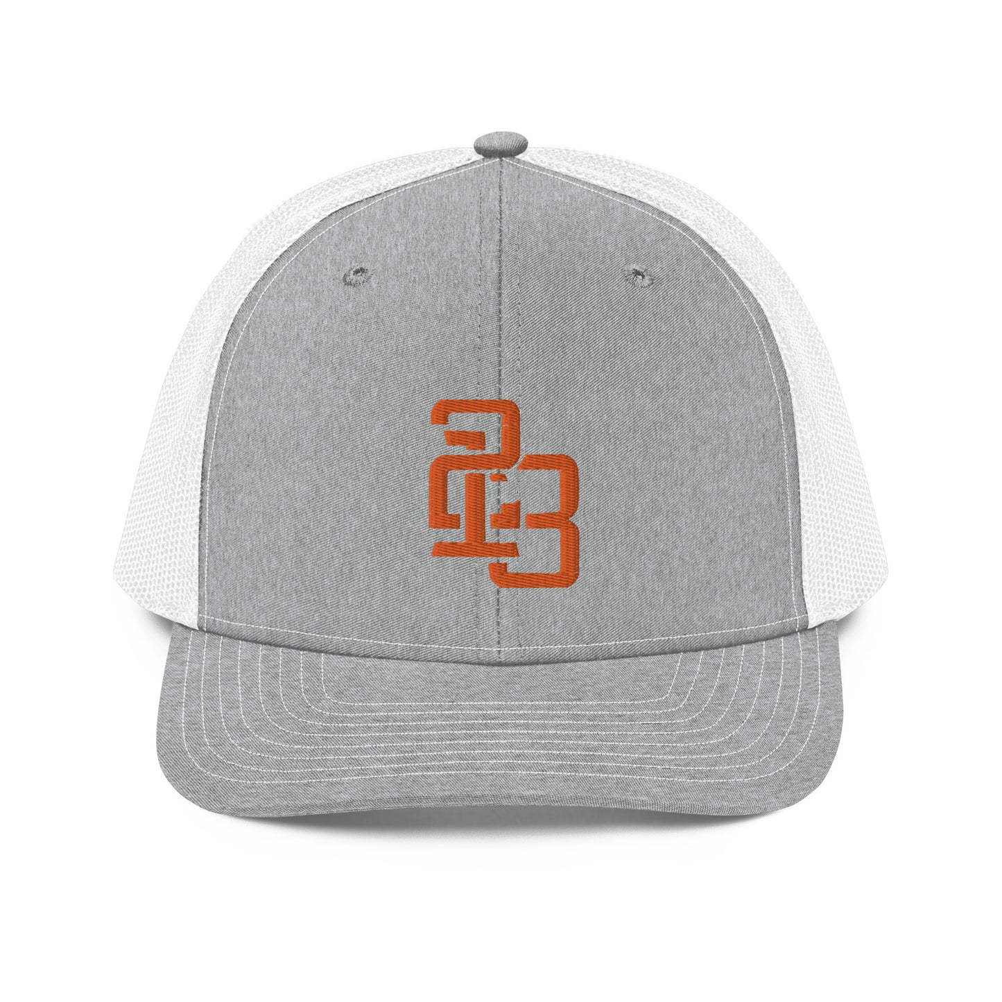 "213" Snapback Trucker Cap | Richardson 112 | E Luna CLASSIC Solocrest 1 Orange Thread Front Logo