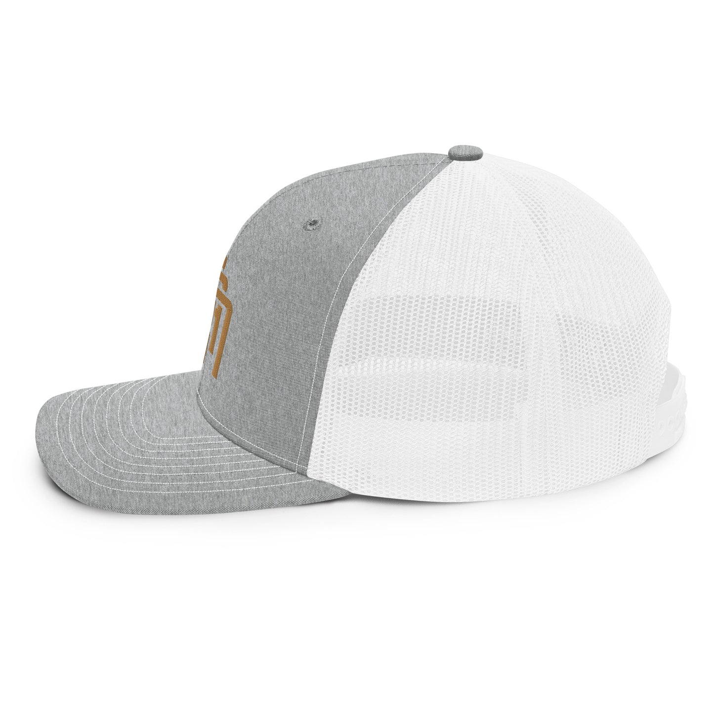 "SAN" Snapback Trucker Cap | Richardson 112 | E Luna Brand CLASSIC Solocrest 1 Old Gold Thread Front Logo