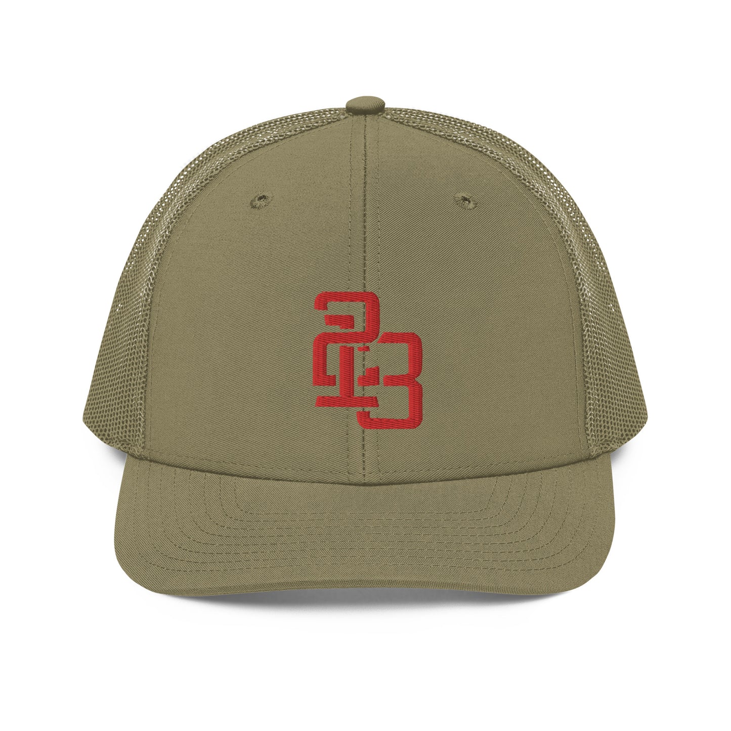 "213" Snapback Trucker Cap | Richardson 112 | E Luna CLASSIC Solocrest 1 Red Thread Front Logo