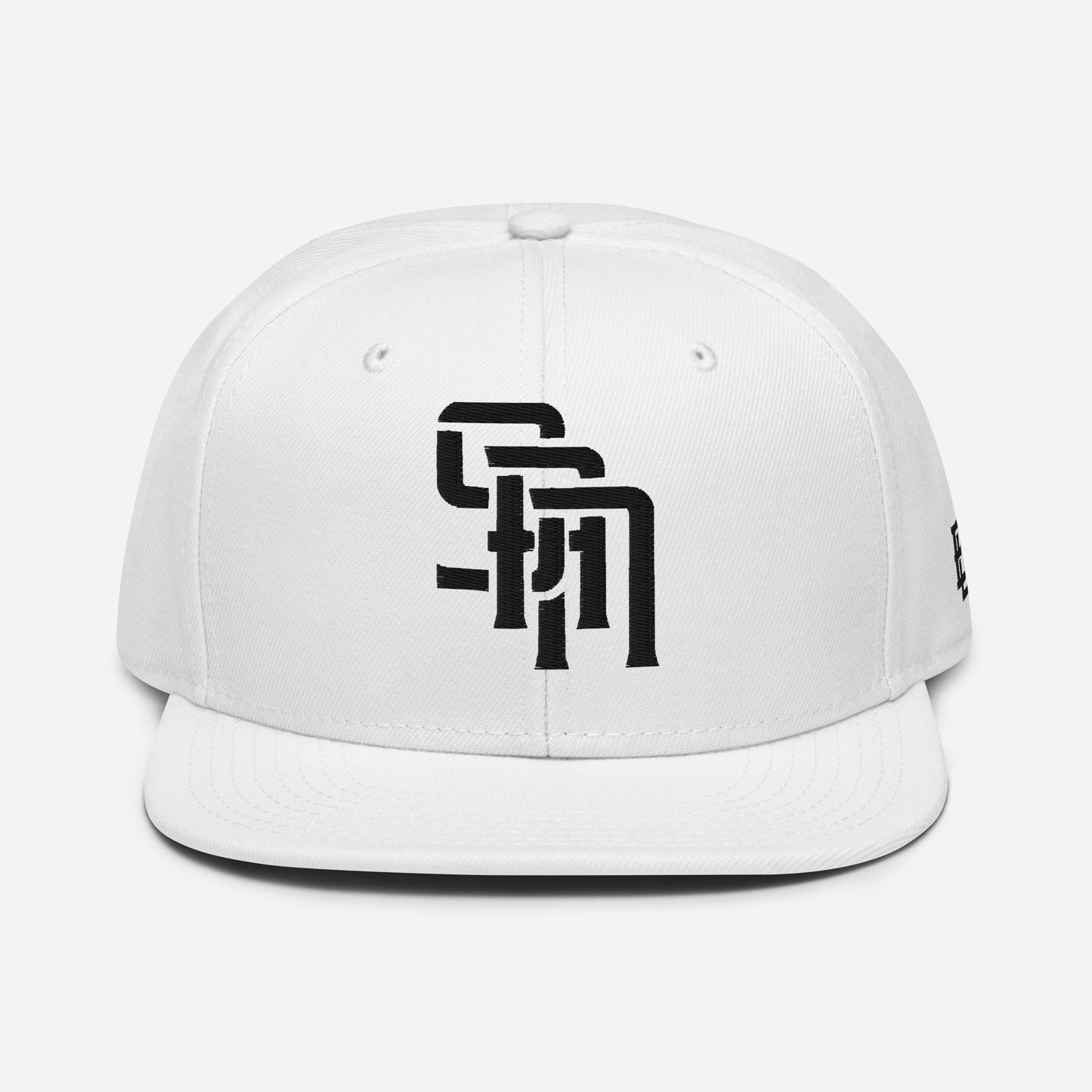 "SAN" Snapback | Otto Cap 125-978 | E Luna Brand ESSENTIAL Duocrest 2 Black Thread Logos: Front & Left