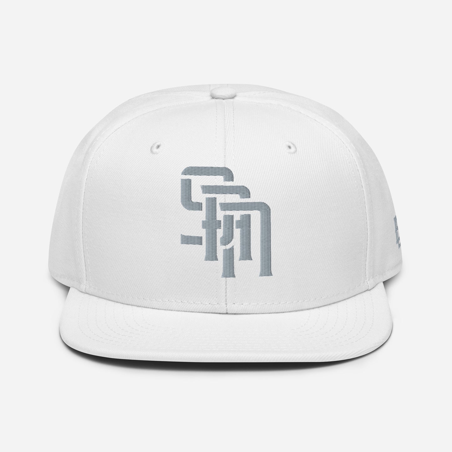 "SAN" Snapback | Otto Cap 125-978 | E Luna Brand ESSENTIAL Duocrest 2 Grey Thread Logos: Front & Left