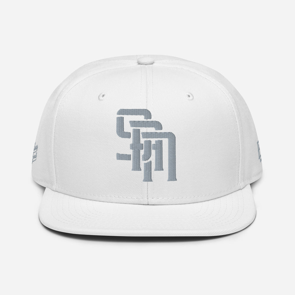 Boné SAN Snapback | E Luna Brand PREMIUM | 4 Logotipos Cinza Bordados | Edição 3D Puff