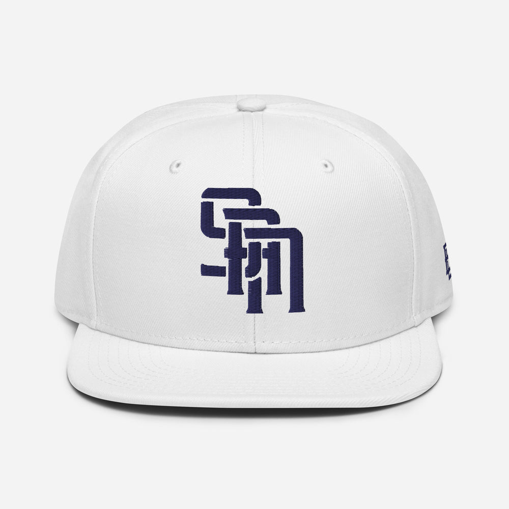 Gorra "SAN" Snapback | E Luna Brand SELECT | 3 Logotipos Bordados en Azul Marino | Edición con Borde 3D