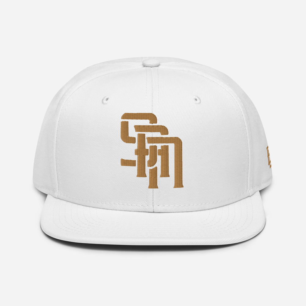 Gorra SAN Snapback | E Luna Brand SELECT | 3 logotipos de hilo dorado antiguo | Edición 3D Puff