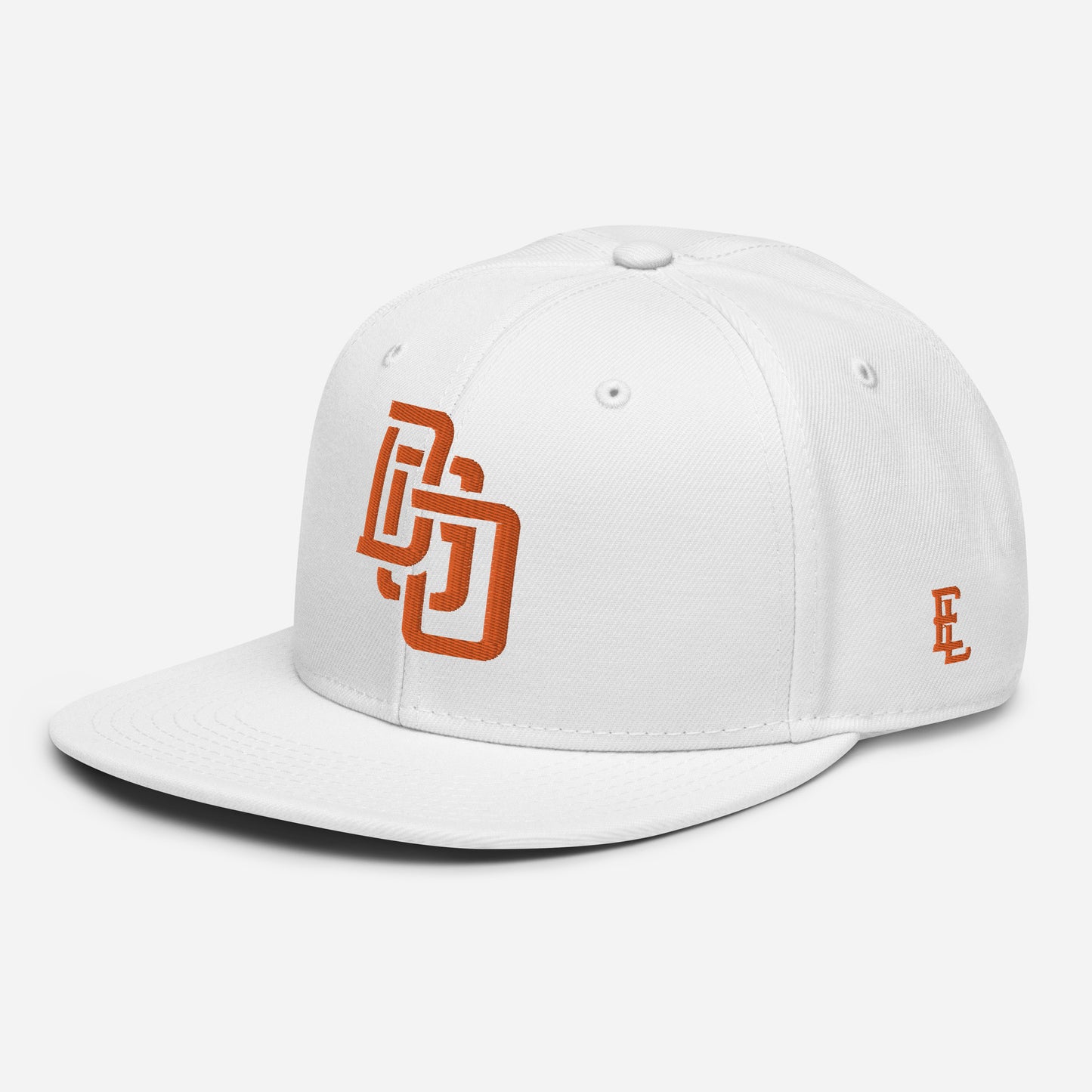 "DGO" Snapback | Otto Cap 125-978 | E Luna Brand ESSENTIAL Duocrest 2 Orange Thread Logos: Front & Left
