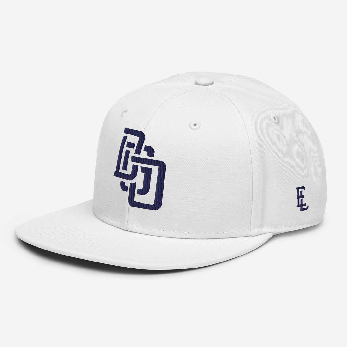 "DGO" Snapback | Otto Cap 125-978 | E Luna Brand ESSENTIAL Duocrest 2 Navy Thread Logos: Front & Left
