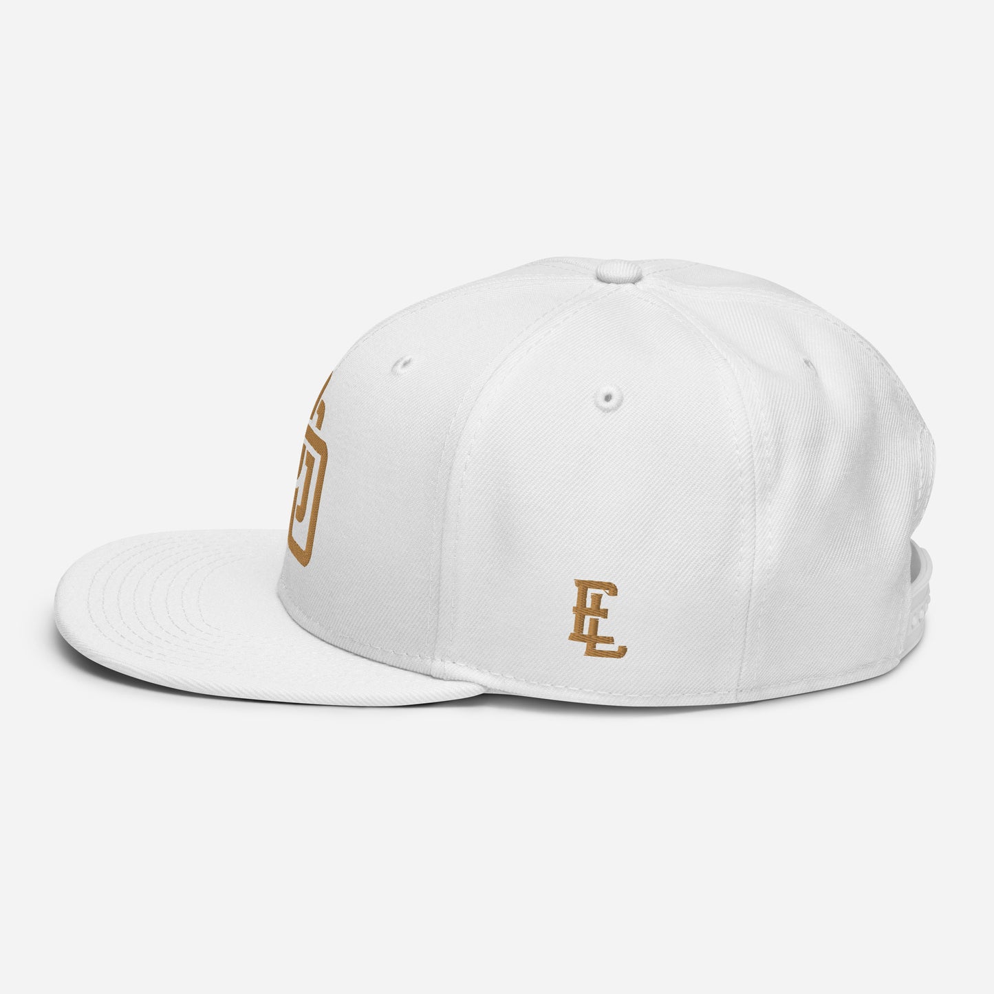"DGO" Snapback | Otto Cap 125-978 | E Luna Brand ESSENTIAL Duocrest 2 Old Gold Thread Logos: Front & Left