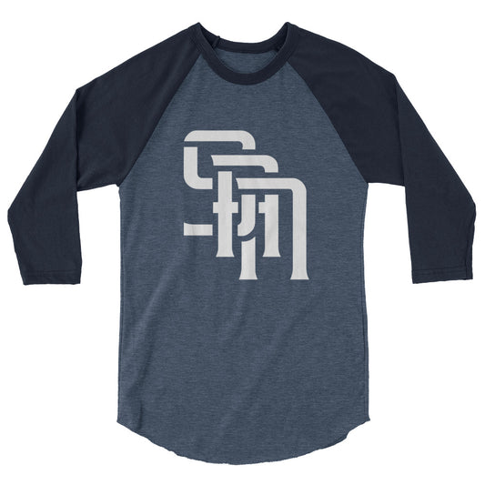 "SAN" Unisex 3/4 Sleeve Raglan Shirt | E Luna Brand CHOICE | 2 White Logos: Front (Large) & Outside Back Label