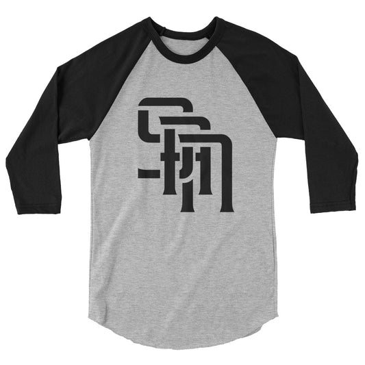 "SAN" Unisex 3/4 Sleeve Raglan Shirt | E Luna Brand CHOICE | 2 Black Logos: Front (Large) & Outside Back Label