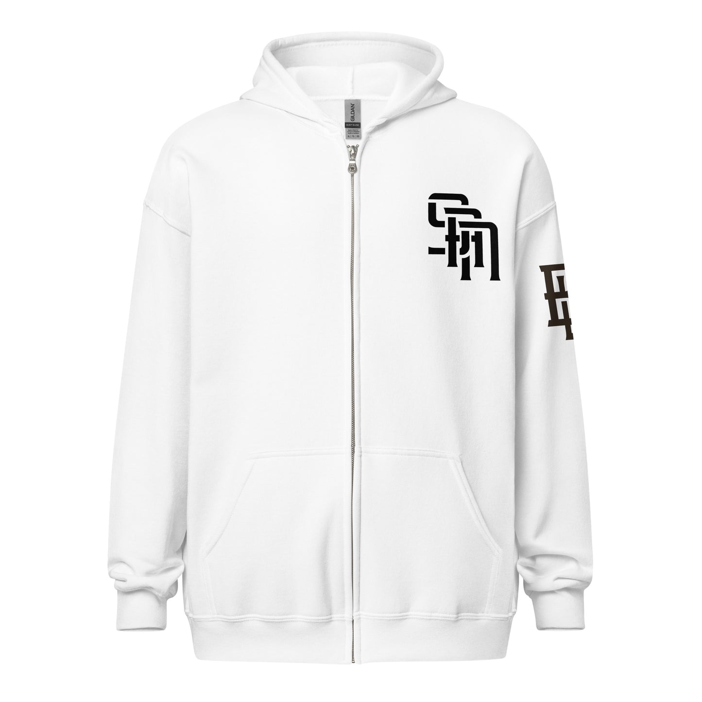 "SAN" Unisex Heavy Blend Zip Hoodie | E Luna Brand ELEMENT | 3 Black Logos: Front Left, Left Sleeve & Back