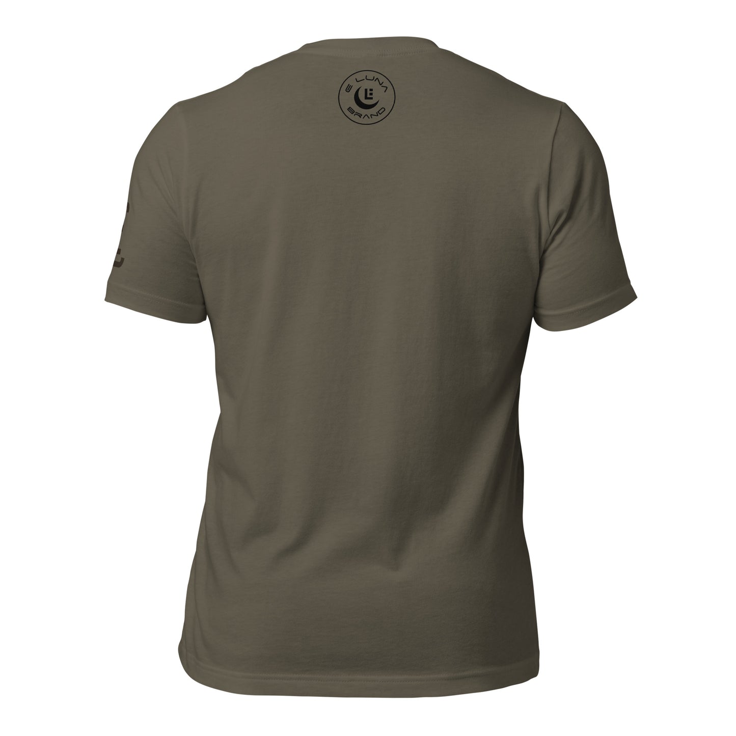 "LOS" Unisex Staple T-Shirt | Bella + Canvas 3001 | E Luna Brand ESSENCE Tricrest 3 Black Logos: Front Center (Large), Left Arm & Outside Back Label