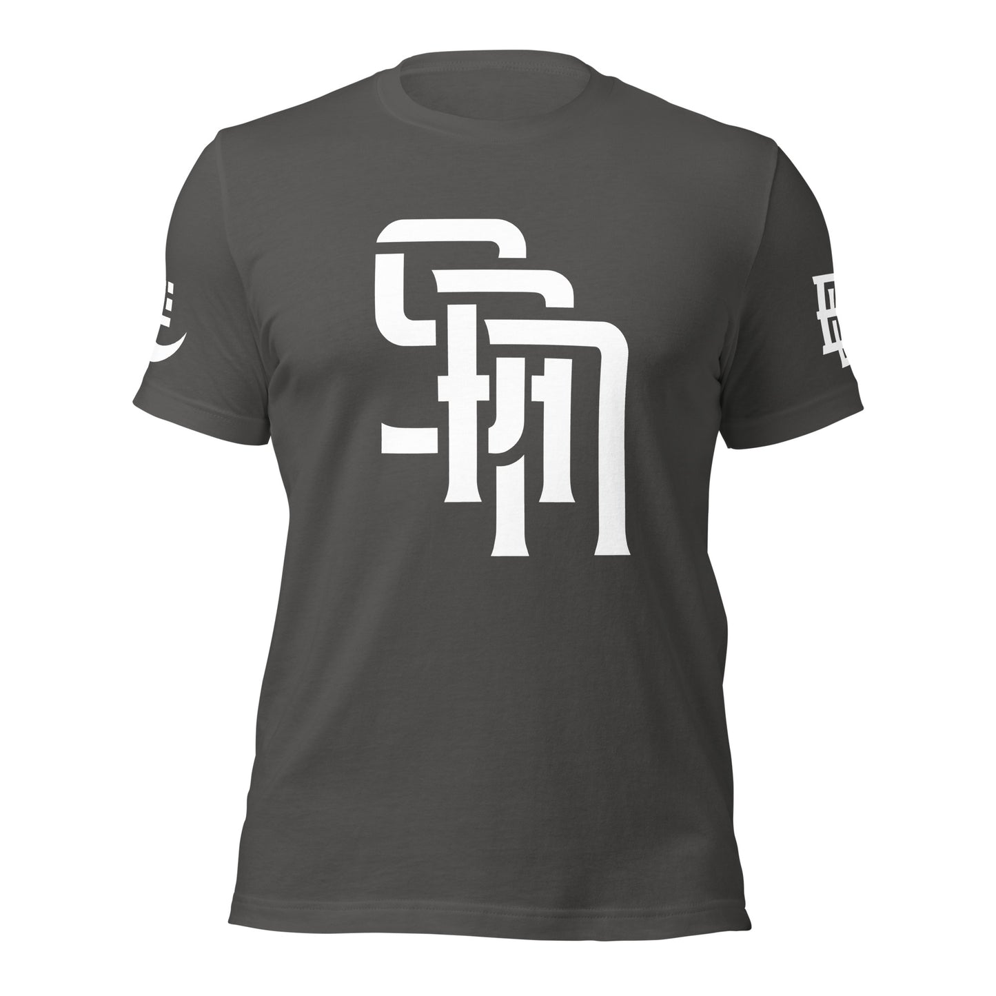 "SAN" Unisex Staple T-Shirt | E Luna Brand EXCLUSIVE | 4 White Logos: Front, Left/Right Sleeves & Back Signature