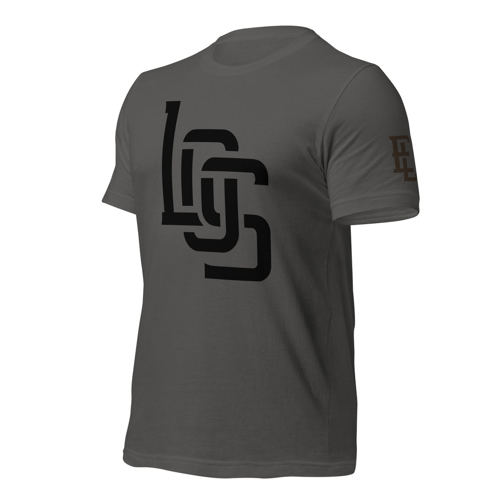 "LOS" Unisex Staple T-Shirt | Bella + Canvas 3001 | E Luna Brand ELEMENT Tricrest 3 Black Logos: Front Center (Large), Left Arm & Back (Large)