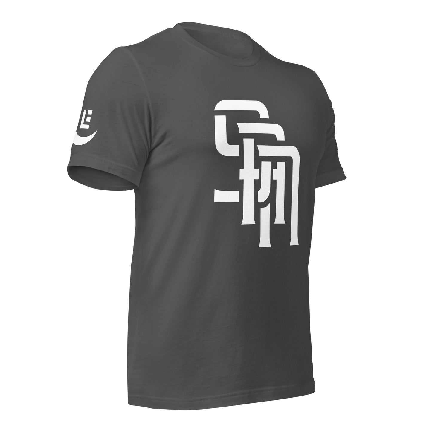 "SAN" Unisex Staple T-Shirt | E Luna Brand EXCLUSIVE | 4 White Logos: Front, Left/Right Sleeves & Back Signature
