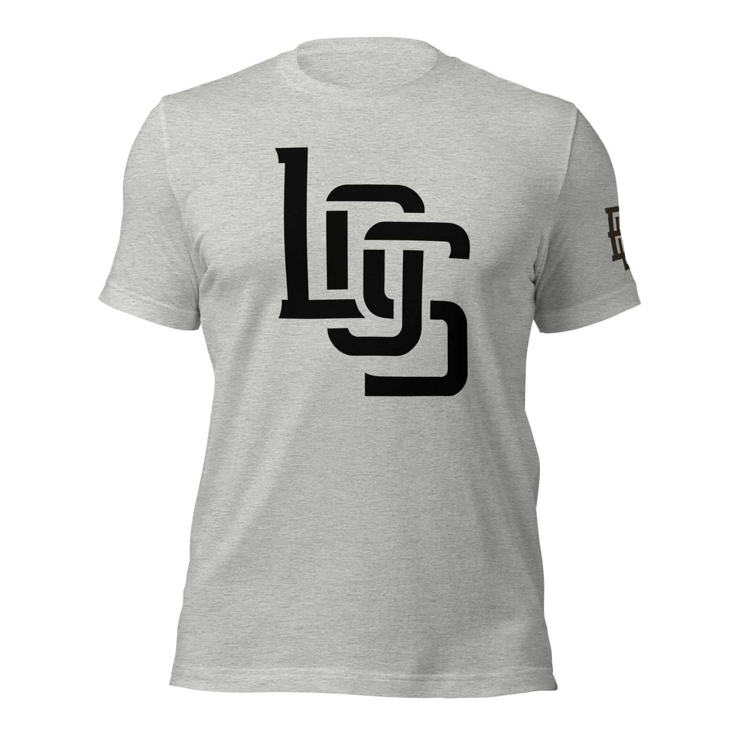 "LOS" Unisex Staple T-Shirt | Bella + Canvas 3001 | E Luna Brand ESSENCE Tricrest 3 Black Logos: Front Center (Large), Left Arm & Outside Back Label
