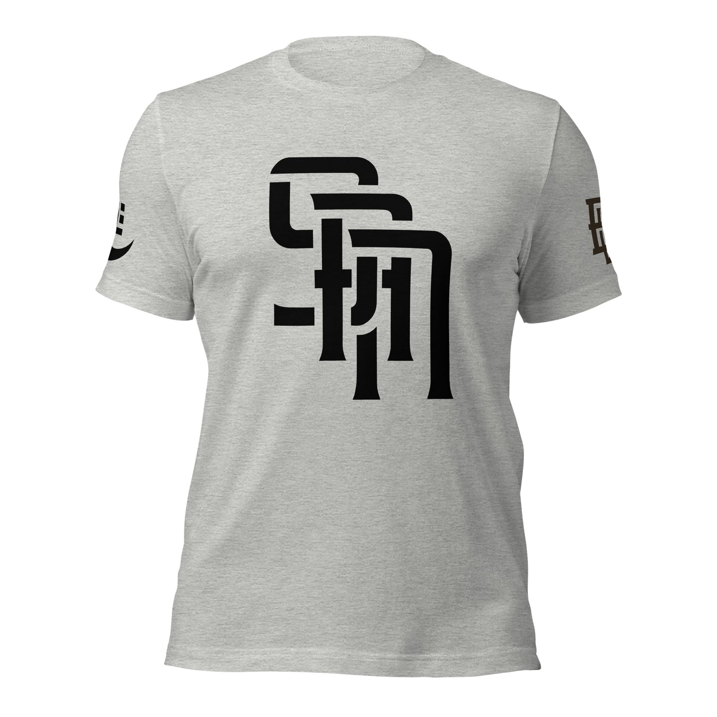 "SAN" Unisex Staple T-Shirt | E Luna Brand EXCLUSIVE | 4 White Logos: Front, Left/Right Sleeves & Back Signature
