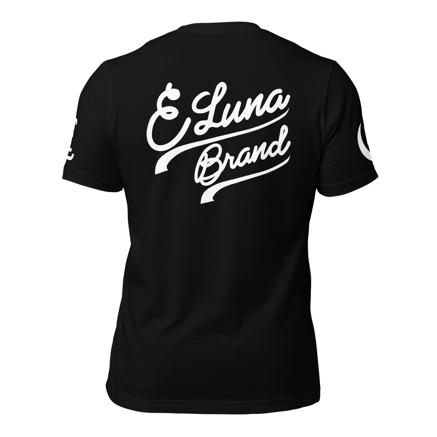 "SAN" Unisex Staple T-Shirt | E Luna Brand EXCLUSIVE | 4 White Logos: Front, Left/Right Sleeves & Back Signature
