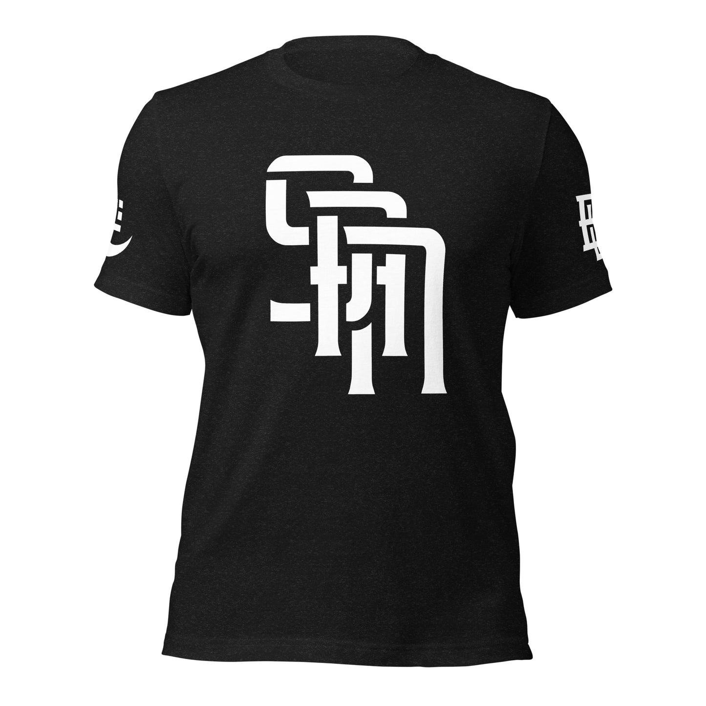 "SAN" Unisex Staple T-Shirt | E Luna Brand EXCLUSIVE | 4 White Logos: Front, Left/Right Sleeves & Back Signature