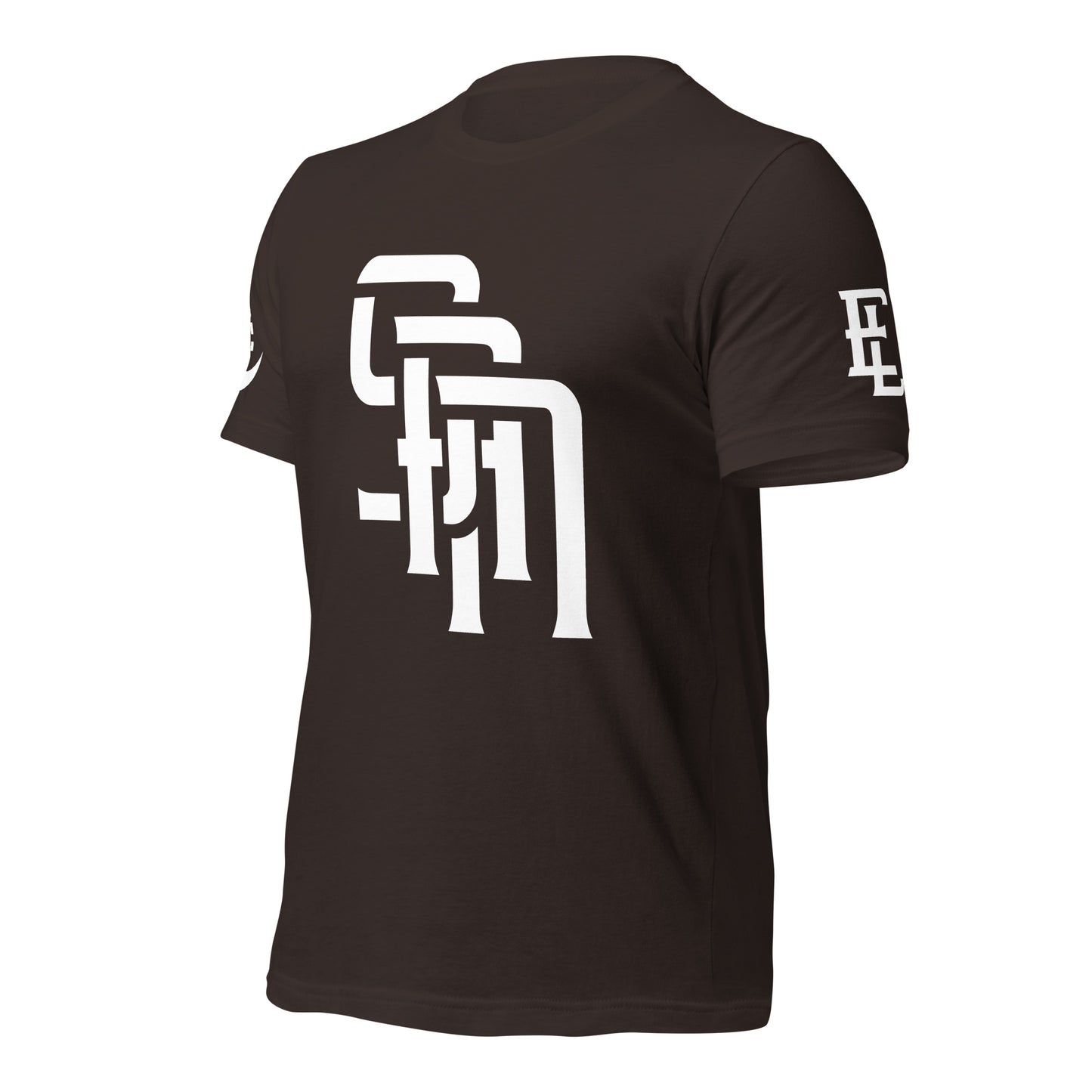 "SAN" Unisex Staple T-Shirt | E Luna Brand EXCLUSIVE | 4 White Logos: Front, Left/Right Sleeves & Back Signature