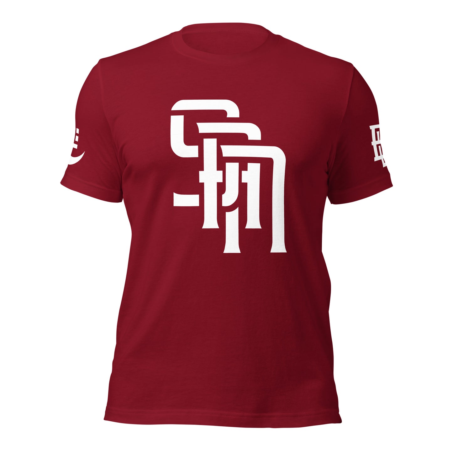 "SAN" Unisex Staple T-Shirt | E Luna Brand EXCLUSIVE | 4 White Logos: Front, Left/Right Sleeves & Back Signature