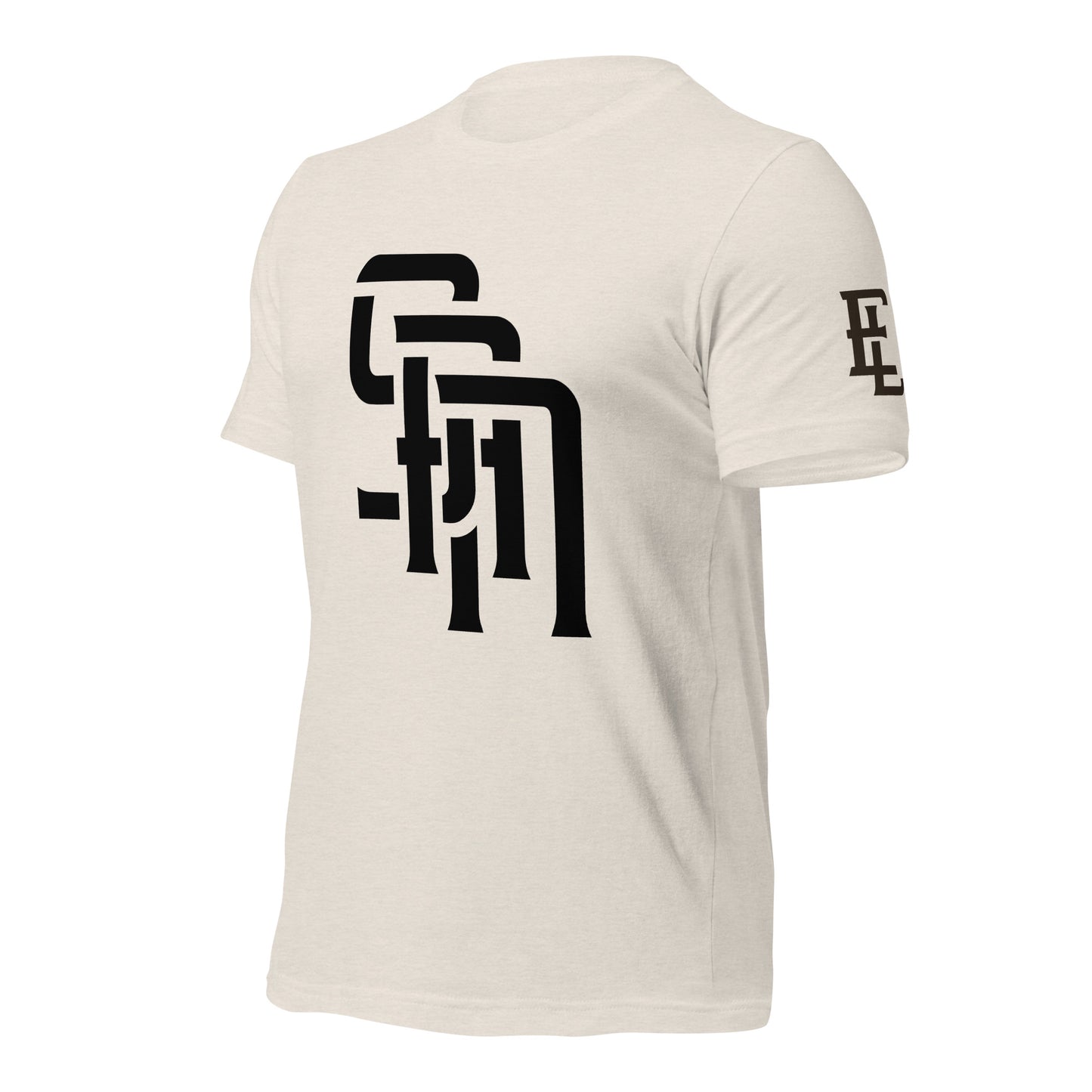 "SAN" Unisex Staple T-Shirt | E Luna Brand ELEMENT | 3 Black Logos: Front, Left Sleeve & Back