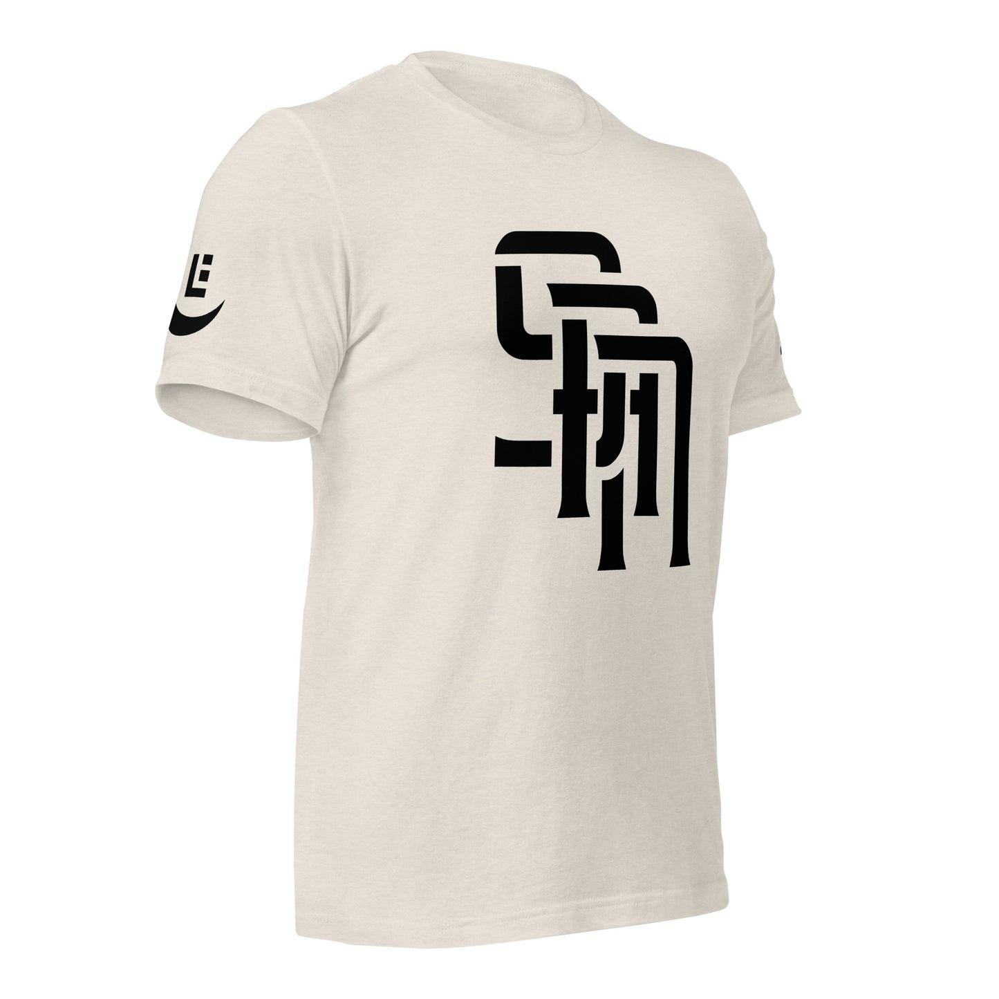 "SAN" Unisex Staple T-Shirt | E Luna Brand EXCLUSIVE | 4 White Logos: Front, Left/Right Sleeves & Back Signature