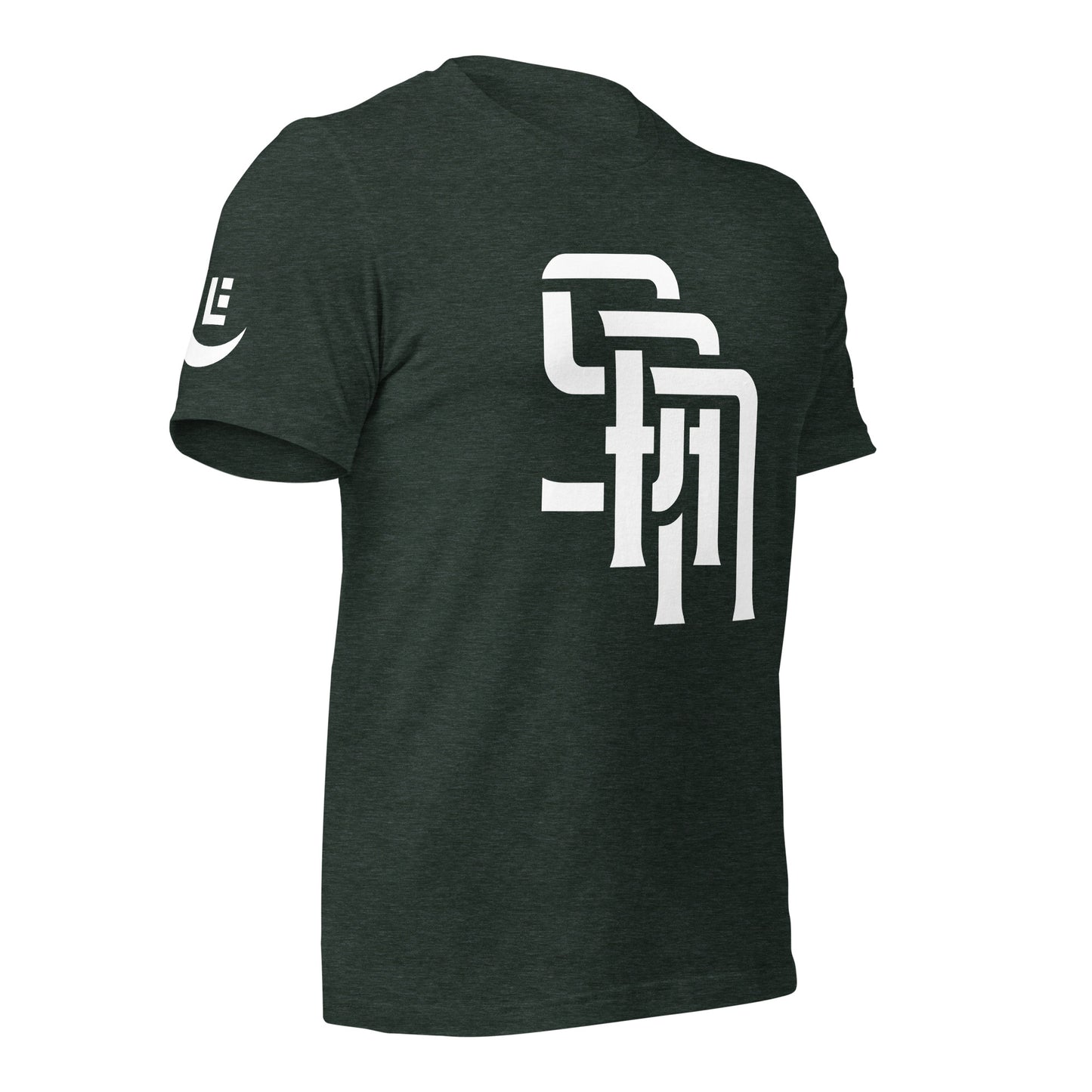 "SAN" Unisex Staple T-Shirt | E Luna Brand EXCLUSIVE | 4 White Logos: Front, Left/Right Sleeves & Back Signature