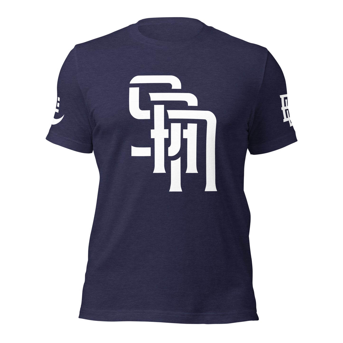 "SAN" Unisex Staple T-Shirt | E Luna Brand EXCLUSIVE | 4 White Logos: Front, Left/Right Sleeves & Back Signature