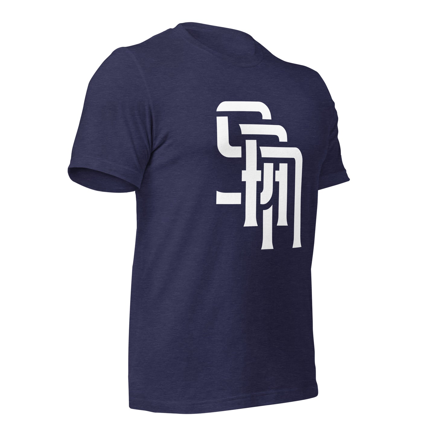 "SAN" Unisex Staple T-Shirt | E Luna Brand ESSENCE | 3 White Logos: Front, Left Sleeve & Outside Back Label